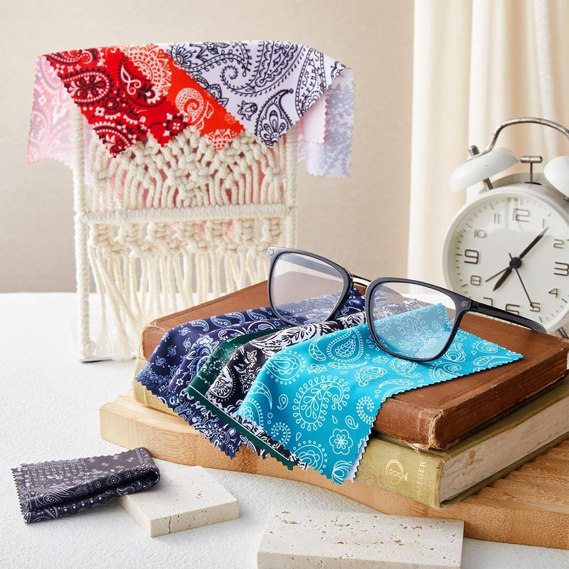 Copkim 24 Pcs Microfiber Cleaning Cloth Paisley Elegant Flowers Design Glasses Cleaning Cloth Multicolor Microfiber Lens Wipes Reusable Eyeglasses Wipes for Camera Lens Cell Phone Screens, 6 x 6 Inch - Image 4